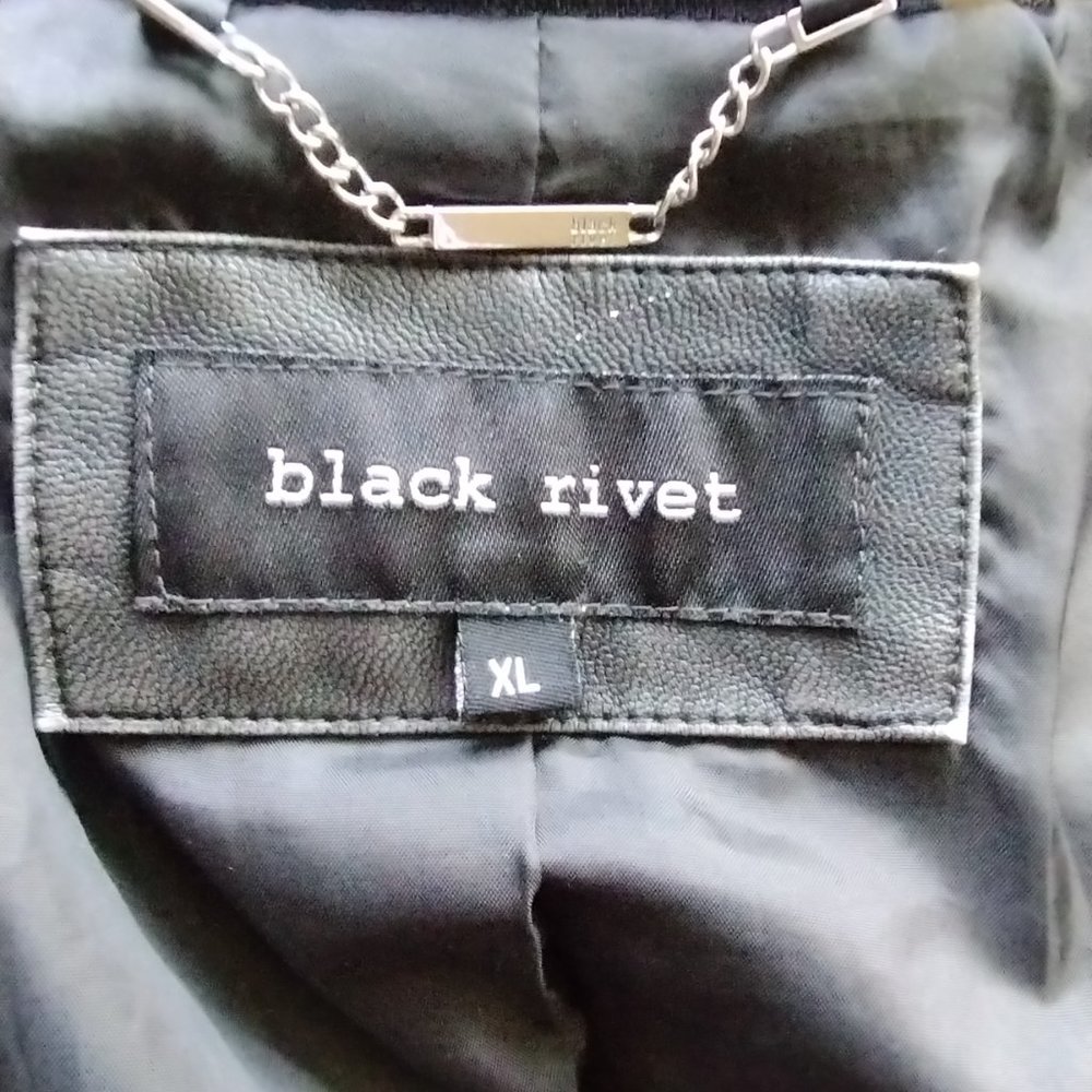 Black Rivet Vegan Leather Removable Hoodie Moto Jacket - Fits M - Carchoal/Black - Picture 3 of 16